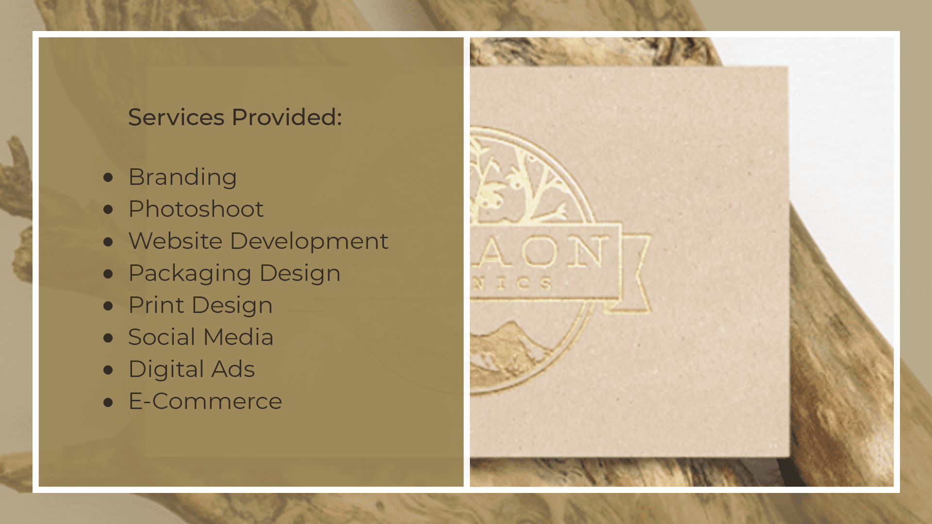 Kumaon Organics services and logo card layout