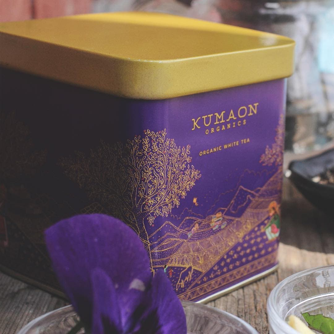 Kumaon Organics white tea tin close-up